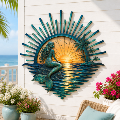 🌅 ‘Legend of the Sunset Tides’ metalen wanddecoratie – 🌊 Metalen wanddecoratie in vintage maritieme stijl
