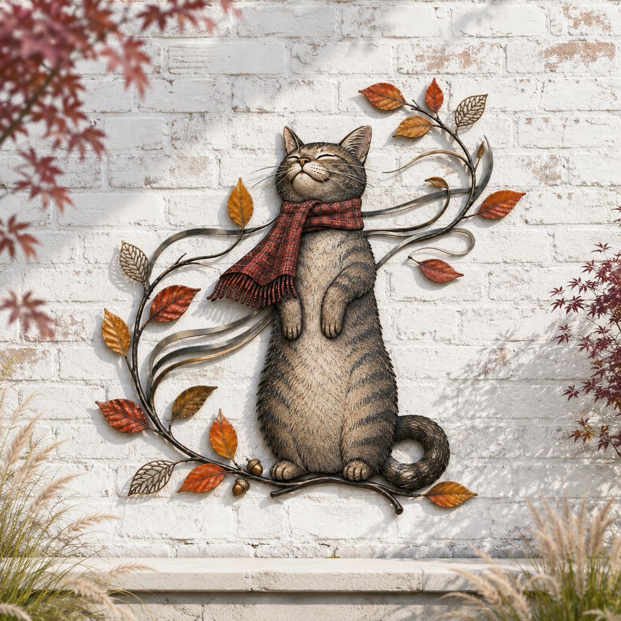 🍁Metalen wanddecoratie met herfstkat🐱