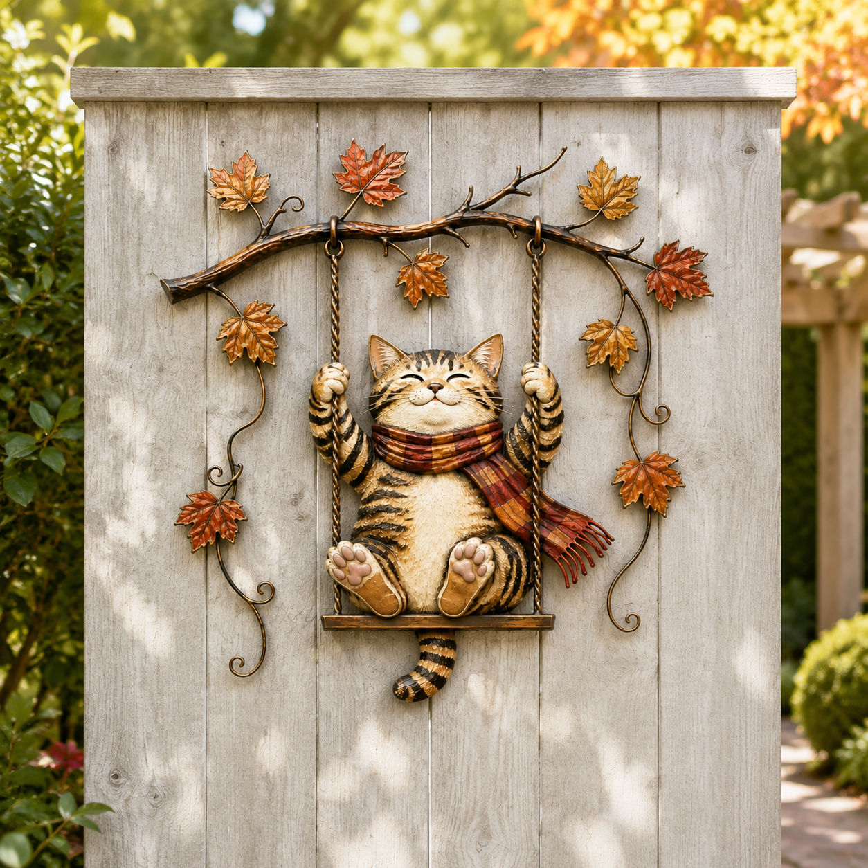 🍁Metalen wanddecoratie met herfstkat🐱