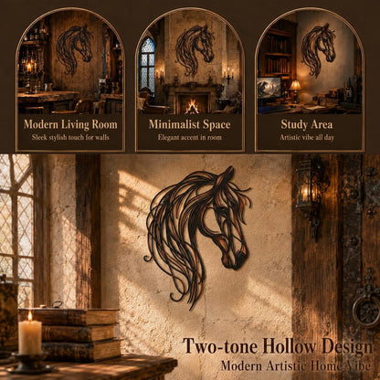 🐴✨ Metalen Paardenhoofd Wanddecoratie – Elegante Kunst met Warme Brons- en Koperaccenten