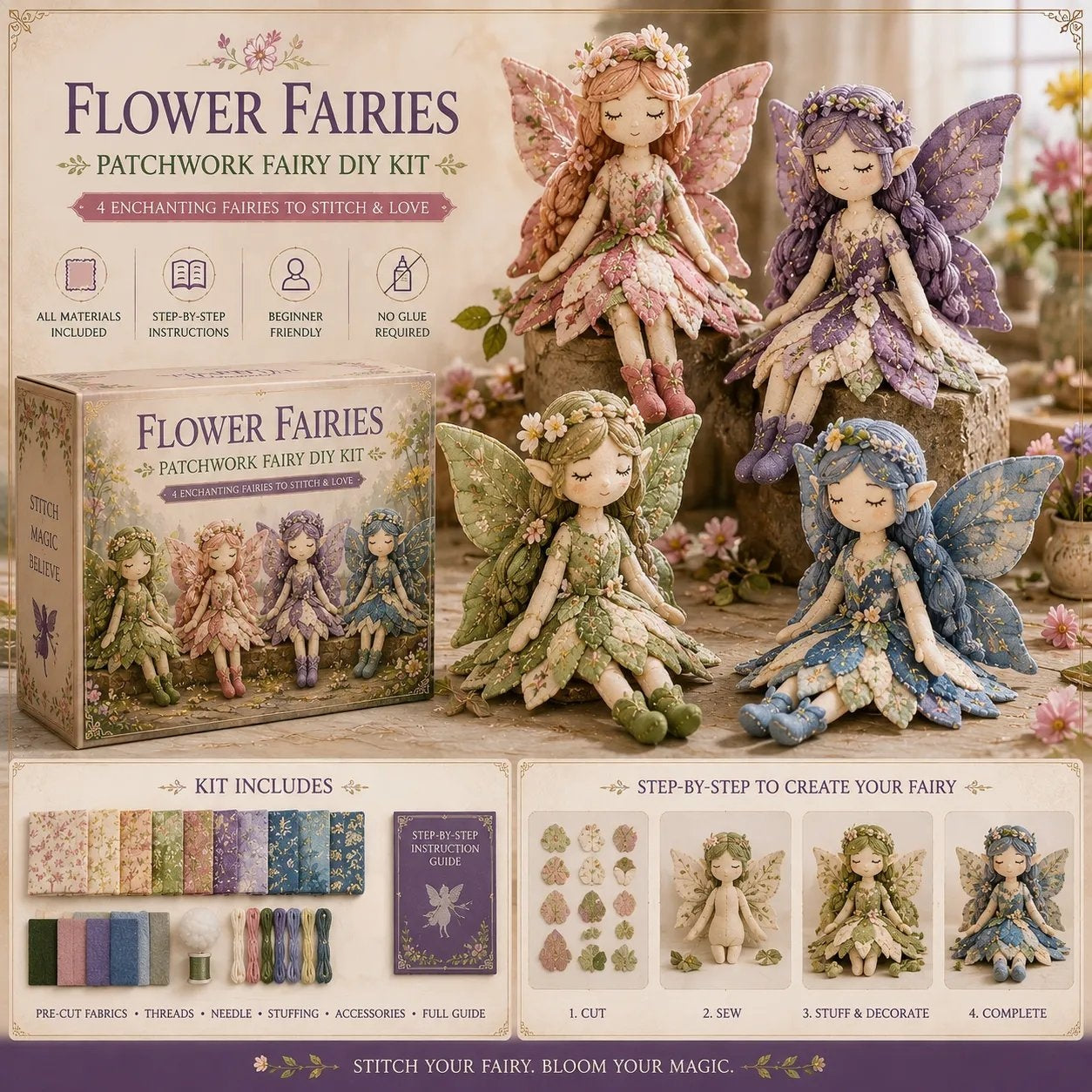 🔥LAATSTE DAG 50% KORTING -- 🧚Een sprookje om zelf te naaien – DIY-collectie patchwork-feeënpoppetjes🧵Koop er 2 en ontvang gratis verzending