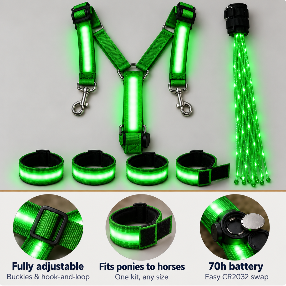 🐎💡 Verlichte Rijset – Zie en Word Gezien in het Donker!