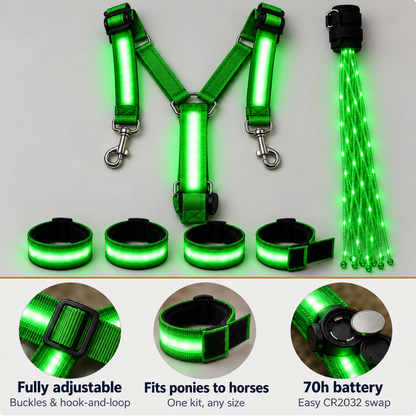 🐎💡 Verlichte Rijset – Zie en Word Gezien in het Donker!