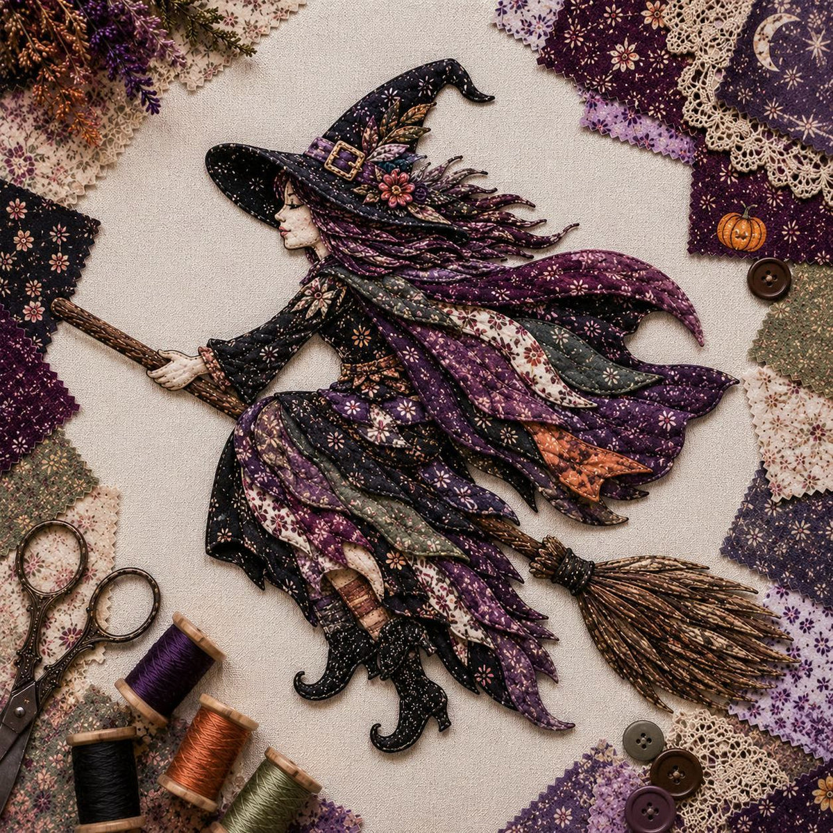 🎃🧵 Halloween Patchwork DIY Set – Maak Je Eigen Spookachtige Kunstwerk!