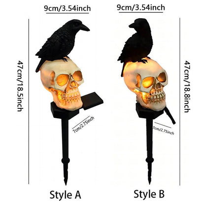 🐦‍⬛Geanimeerde raafschedel-tuinpaal op zonne-energie💀 | Halloween-tuindecoratie voor buiten
