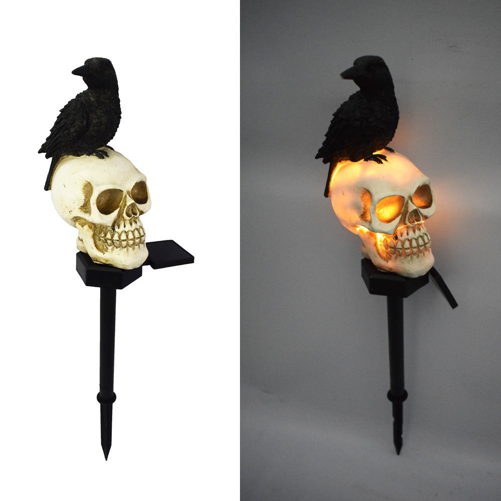 🐦‍⬛Geanimeerde raafschedel-tuinpaal op zonne-energie💀 | Halloween-tuindecoratie voor buiten