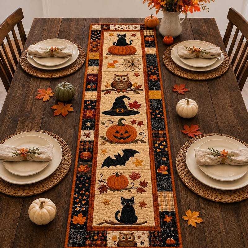 🎃 Halloween-tafelkleed met quiltpatroon – gezellige herfstdecoratie in een handomdraai