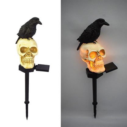 🐦‍⬛Geanimeerde raafschedel-tuinpaal op zonne-energie💀 | Halloween-tuindecoratie voor buiten