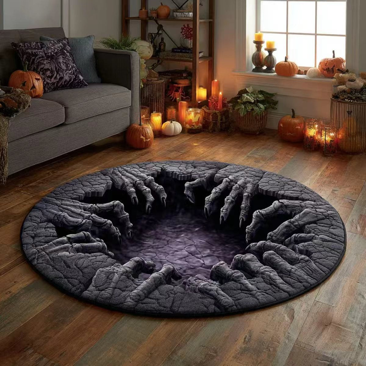 🔥 VANDAAG 50% KORTING 🎃 3D-skelet Vortex gewatteerd rond Halloween-vloerkleed