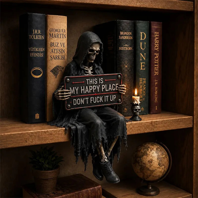 📚💀 “This Is My Happy Place” – Skeletboekenkast als decoratie 🖤🕯️✨