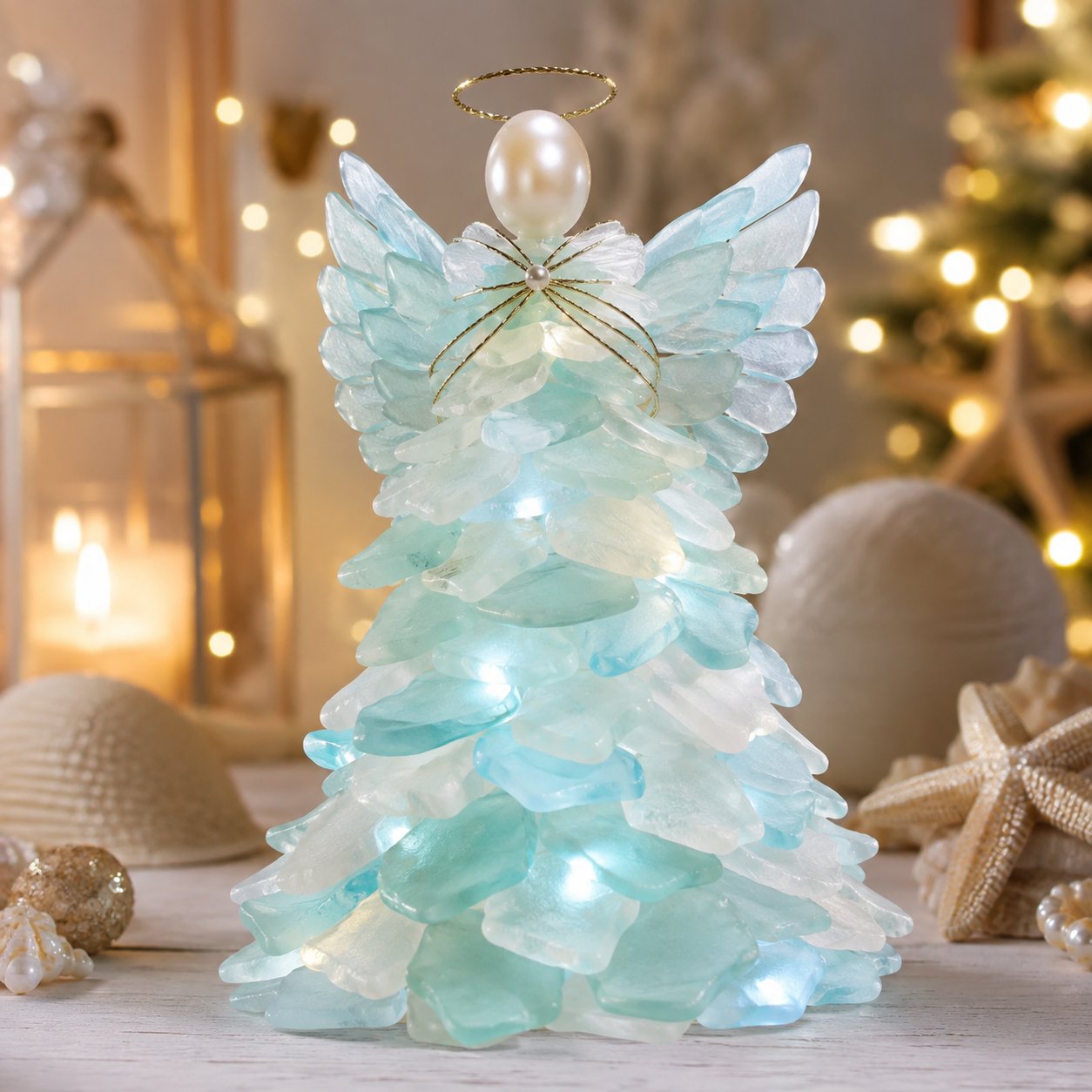 🎅 Beginnersvriendelijke doe-het-zelf-set voor kerstversiering met verlichte zeeglas-kerstman | Complete set inclusief stukjes zeeglas, warme kerstverlichting en een stapsgewijze handleiding 💕