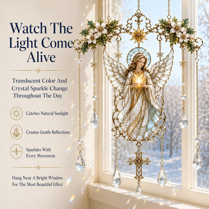 ✨ Collectie ‘Blessing Suncatcher’ in glas-in-loodstijl | Op het geloof geïnspireerde raamdecoratie met goudkleurige omlijsting en kristallen regenboogdruppels 🌈🙏