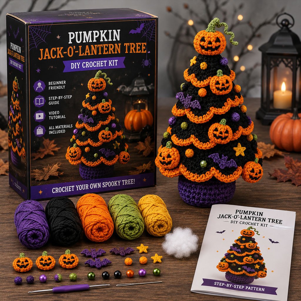 🎃 DIY-haakpakket voor een Halloween-boom | Alles-in-één-pakket voor een griezelige tafeldecoratie van 7 inch met verschillende lagen 🧶👻✨