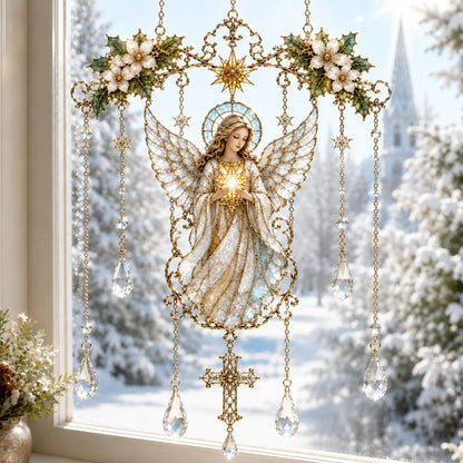 ✨ Collectie ‘Blessing Suncatcher’ in glas-in-loodstijl | Op het geloof geïnspireerde raamdecoratie met goudkleurige omlijsting en kristallen regenboogdruppels 🌈🙏