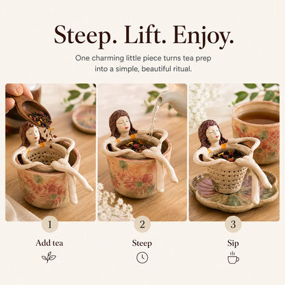 ☕🏺Whimsical Sitting Lady Ceramic Tea Strainer Collection