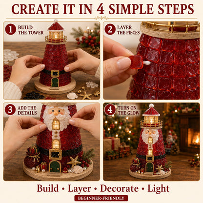 🎄Een voor beginners geschikte doe-het-zelfset voor een verlichte kerstfiguur in de vorm van een vuurtoren in zeeglasstijl | Complete set inclusief onderdelen in zeeglasstijl, led-lampjes en een stapsgewijze handleiding 💕