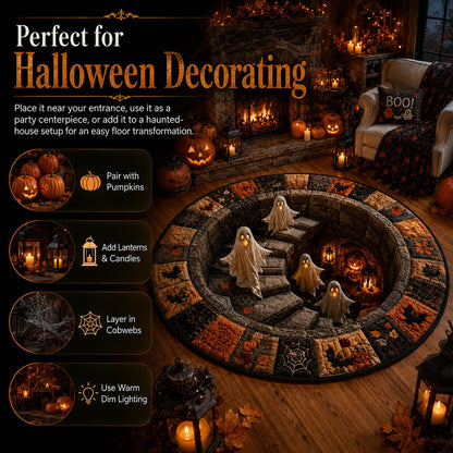 🔥 Rond vloerkleed met 3D-spooktrap – Griezelige Halloween-optische illusie 👻
