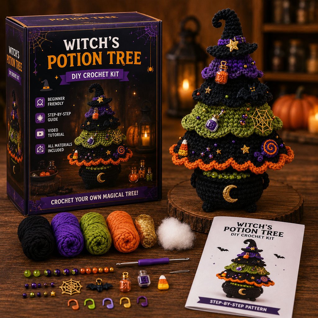 🎃 DIY-haakpakket voor een Halloween-boom | Alles-in-één-pakket voor een griezelige tafeldecoratie van 7 inch met verschillende lagen 🧶👻✨