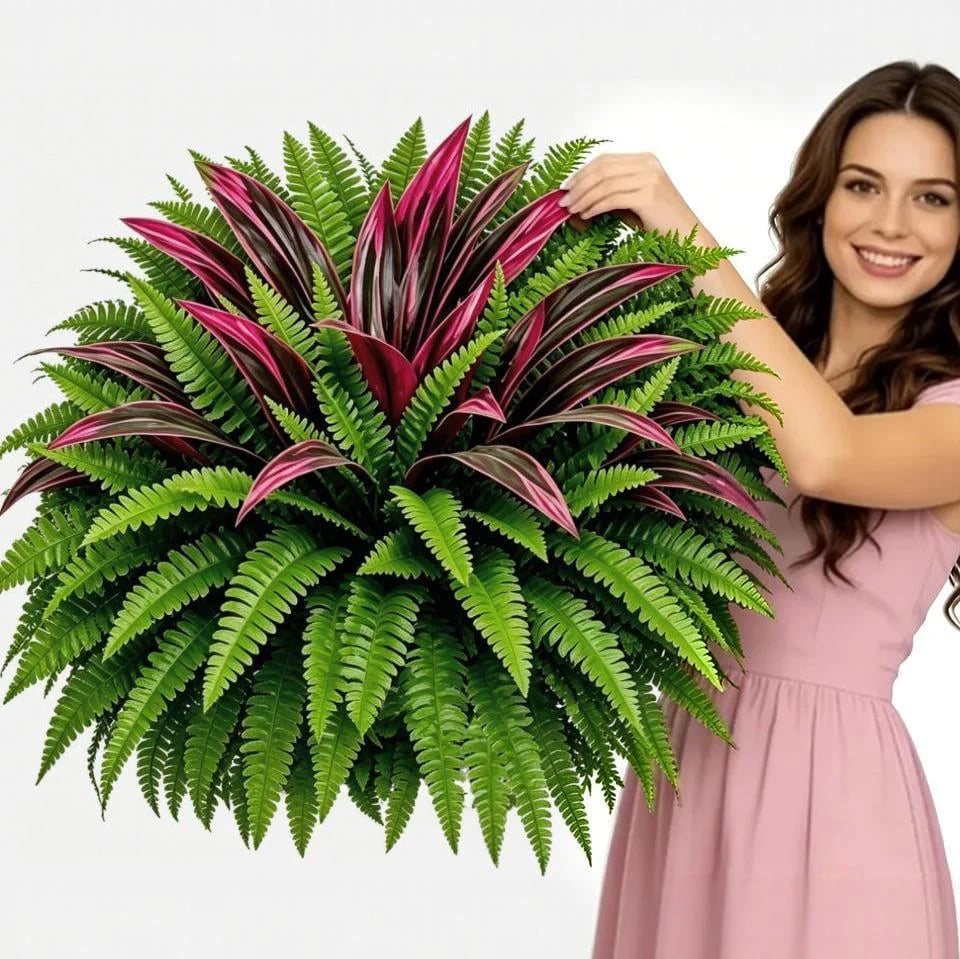💥Zomeraanbieding🔥UV-bestendige kunstvaren en rode dracaena als decoratieve planten – vol, weelderig en kleurvast!