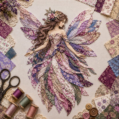 🧚‍♀️🌸 Premium doe-het-zelfpakket ‘Fairy Patchwork’ | Hoogwaardige gelaagde stof met bloemmotiefvleugels – doe-het-zelf, handgemaakte fantasiewanddecoratie ✨