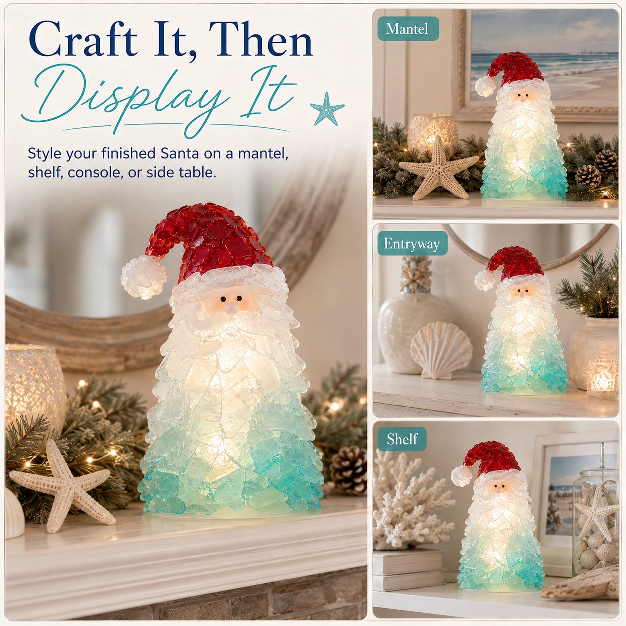 🎅 Beginnersvriendelijke doe-het-zelf-set voor kerstversiering met verlichte zeeglas-kerstman | Complete set inclusief stukjes zeeglas, warme kerstverlichting en een stapsgewijze handleiding 💕
