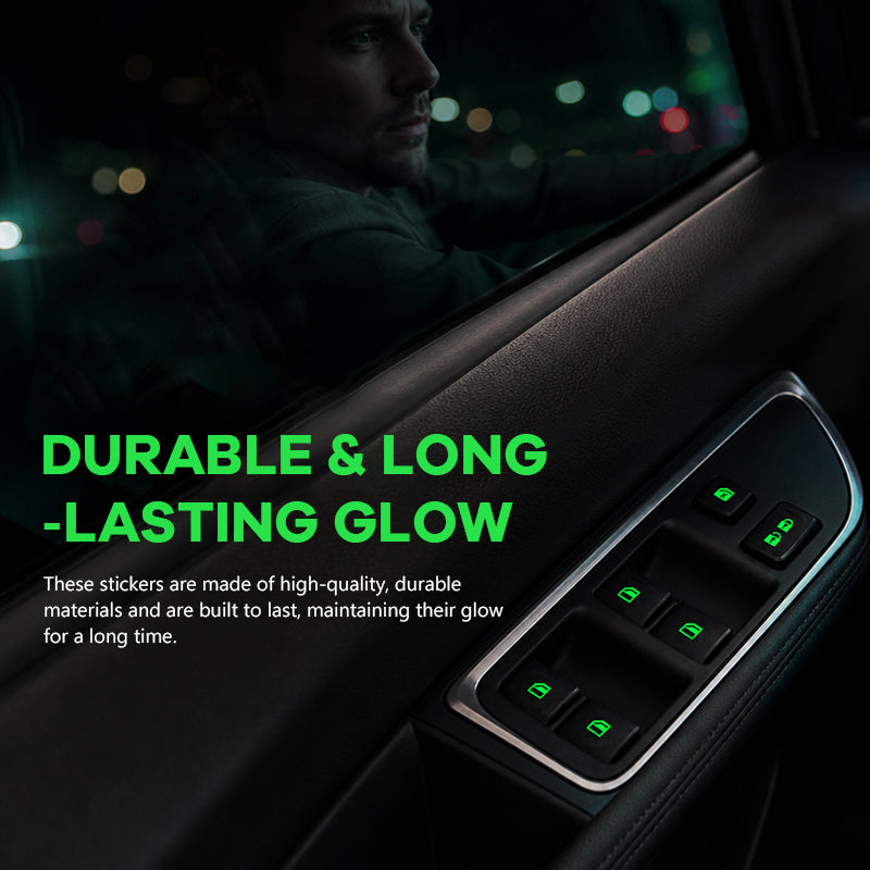 🚗✨ Auto Raamschakelaar Lichtgevende Stickers – Kleurrijke Nachtgloeiende Waarschuwingsknop Stickers 🌈🌙