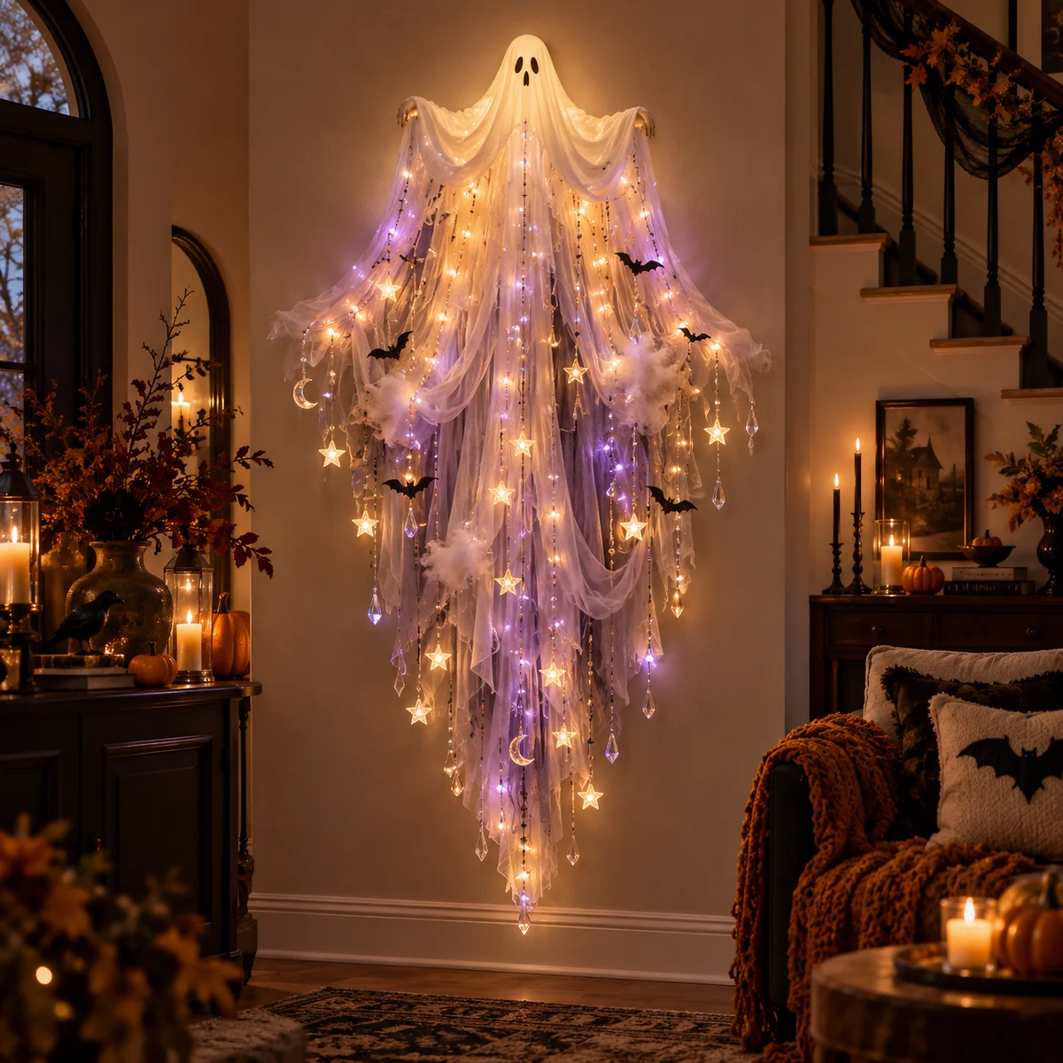 ✨Betoverende Halloween-lichtcascade – Gotische verlichte wanddecoratie🌙