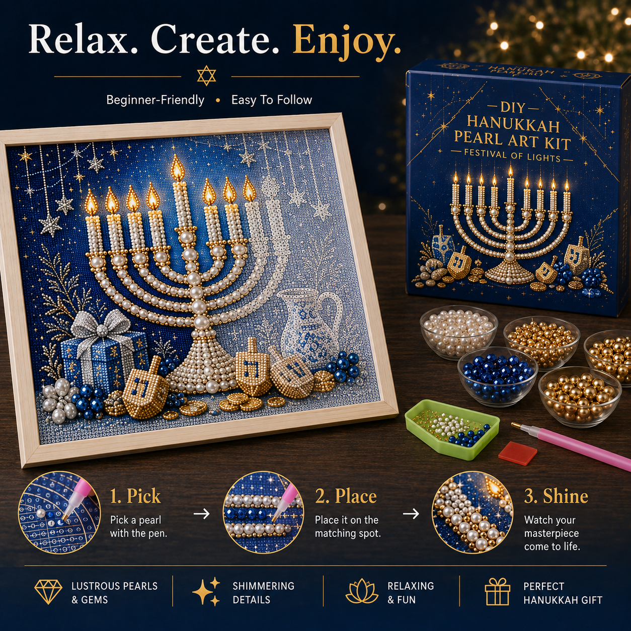 🕎✨ Hanukkah Pearl Art DIY-set — maak samen iets moois, parel voor parel
