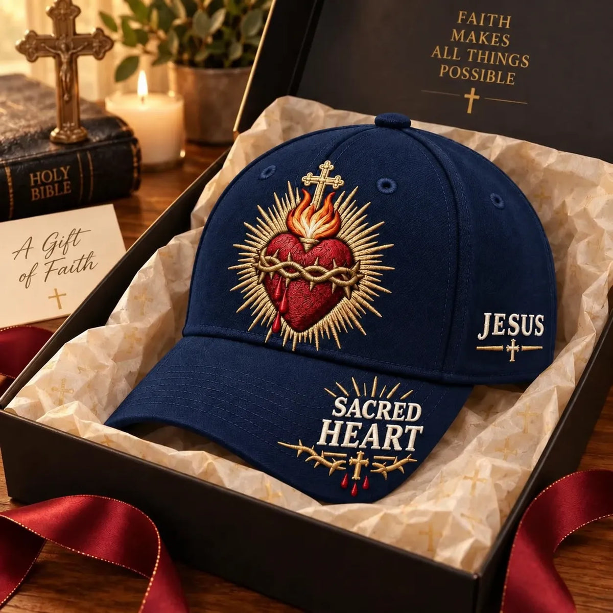 ❤️Sacred Heart of Jesus Faith-baseballpet✝️Draag je geloof. Draag Zijn liefde met je mee.