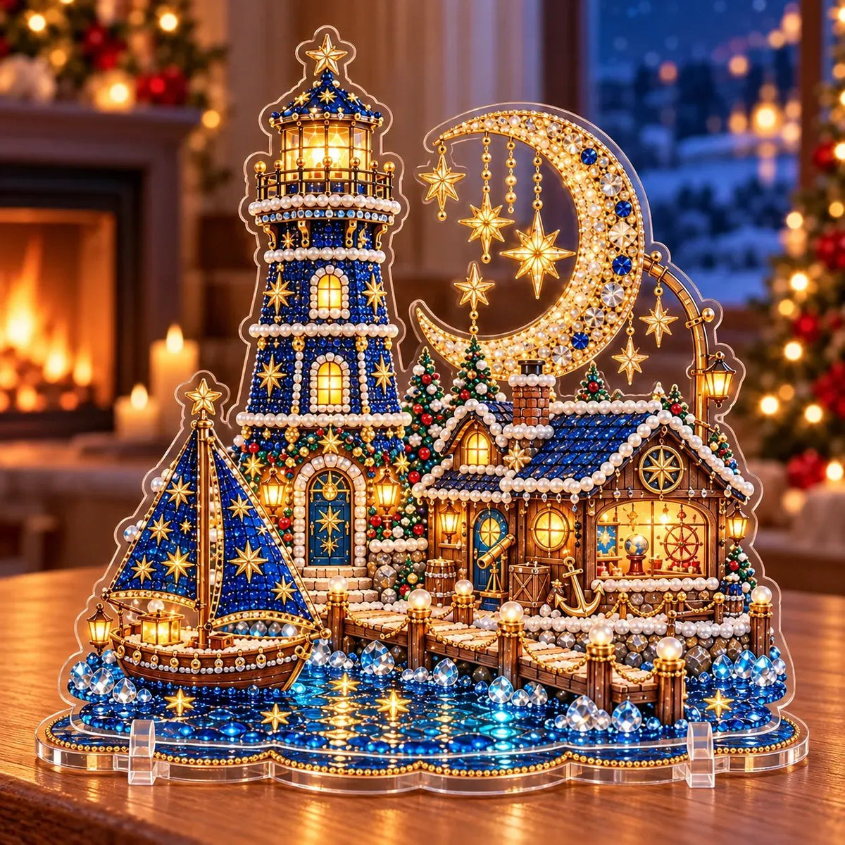 ✨ Premium Parel Kerstvuurtoren Diamond Painting-kunstset | Luxe, fluweelzacht canvas met krasbestendige, kleurvaste parelkralen – DIY-kerstdecoratie 🎅⛄️❄️