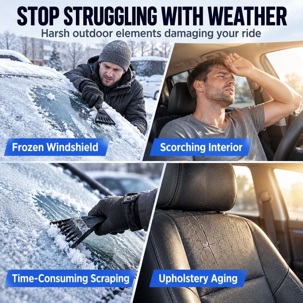 ❄️☀️ 4-Seizoenen Auto-Ruitcover – Bescherm je Voorruit tegen IJs, Sneeuw & Zon