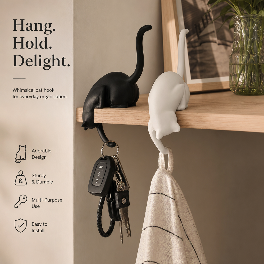 🐈‍⬛🗝️ Creatieve Zwarte Kattenstaart Sleutelhouder – Hanghaak voor Huisdecoratie 🏠