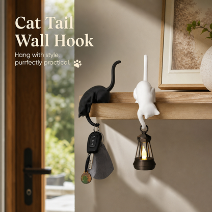 🐈‍⬛🗝️ Creatieve Zwarte Kattenstaart Sleutelhouder – Hanghaak voor Huisdecoratie 🏠