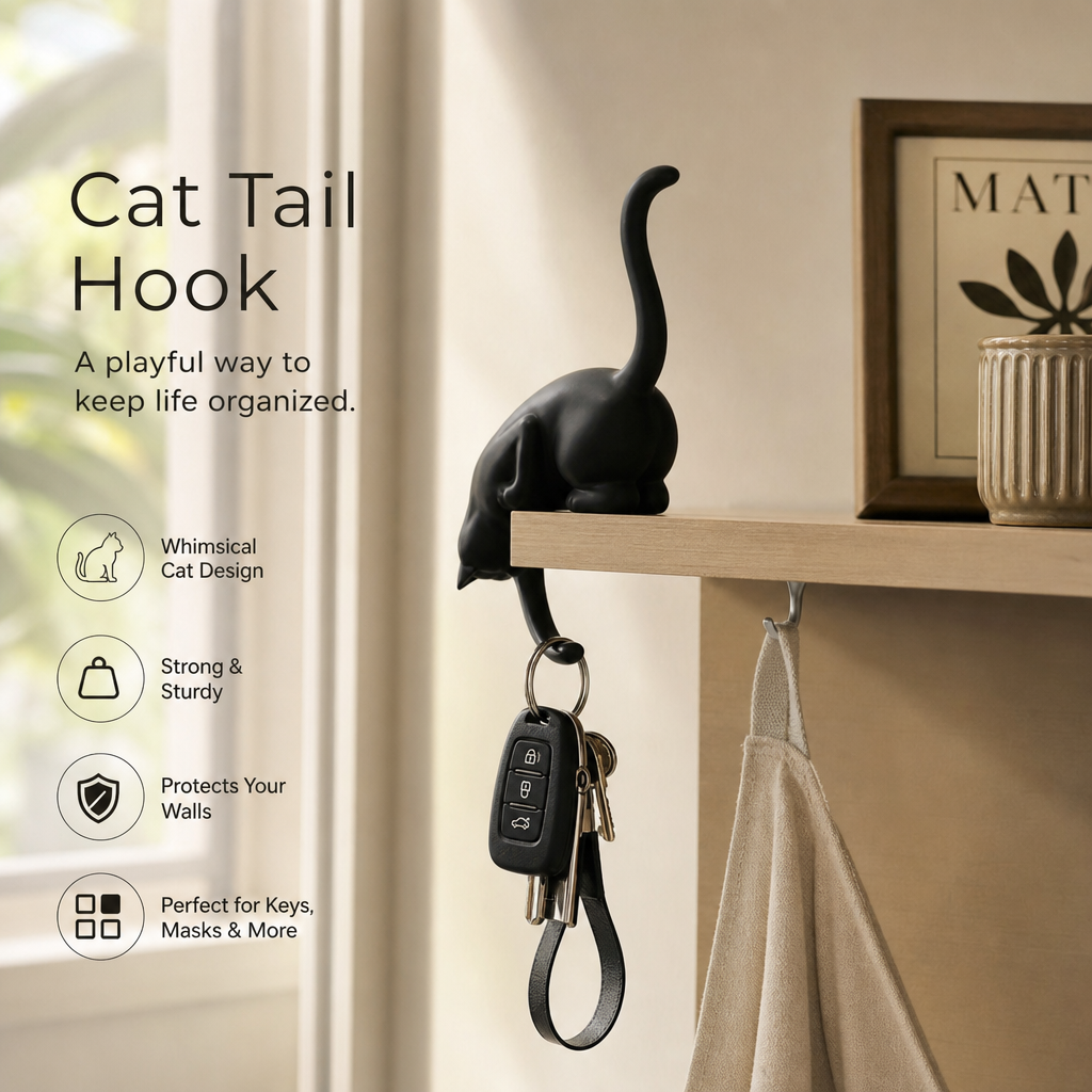 🐈‍⬛🗝️ Creatieve Zwarte Kattenstaart Sleutelhouder – Hanghaak voor Huisdecoratie 🏠