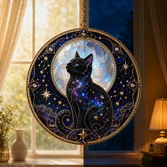 🌙 DIY-set voor een hemelse zwarte kat als raamversiering | 3D-zonnevanger met parelkraaltjes 🔮✨