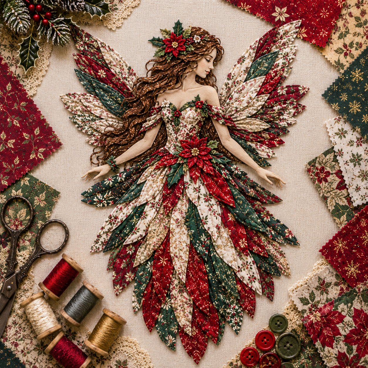 🧚‍♀️🌸 Premium doe-het-zelfpakket ‘Fairy Patchwork’ | Hoogwaardige gelaagde stof met bloemmotiefvleugels – doe-het-zelf, handgemaakte fantasiewanddecoratie ✨