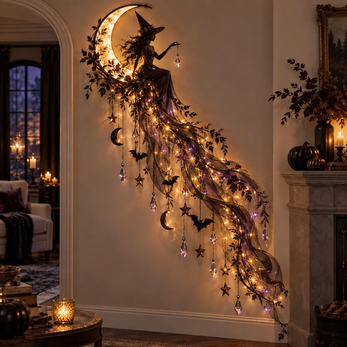 ✨Betoverende Halloween-lichtcascade – Gotische verlichte wanddecoratie🌙