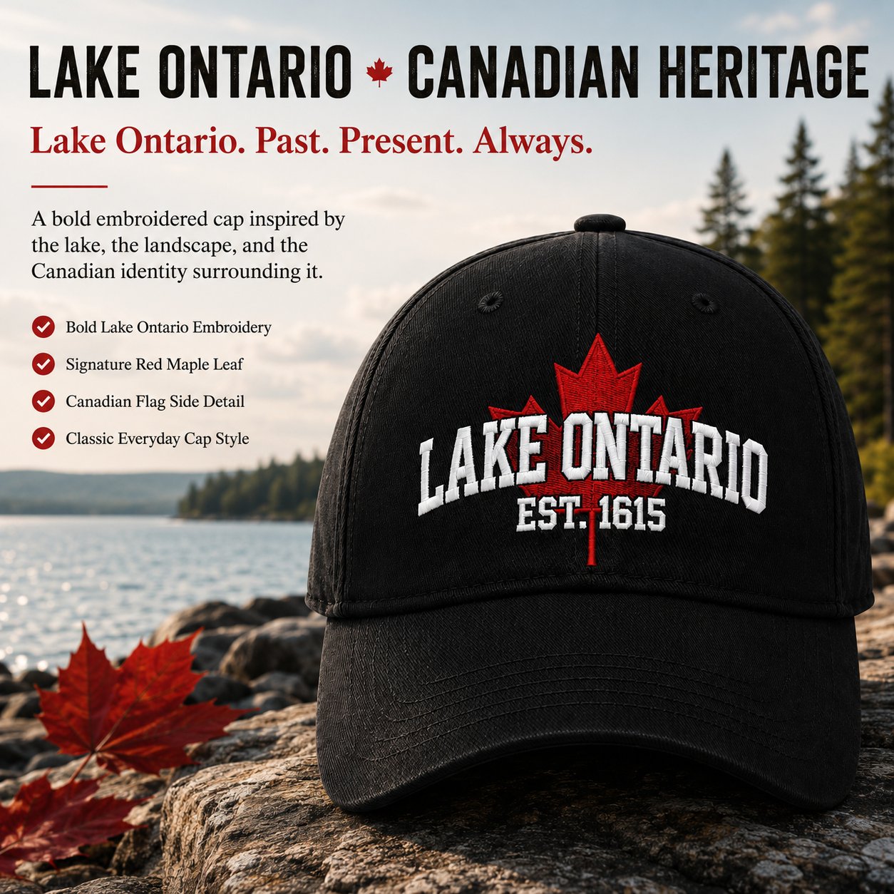 🔥LAATSTE DAG 50% KORTING - 🍁Lake Ontario Forever – Geborduurde pet in retro-stijl (🧢100% katoen)