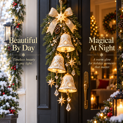 🔔✨Laatste dag: 49% KORTING✨✨ Golden Bell Blessing Cascade™ – Verlichte kerstdeurversiering