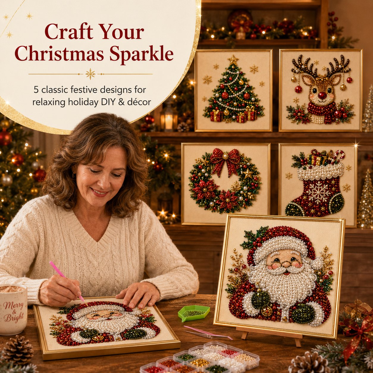 🧘Ontspannend en geschikt voor beginners - 🎨💎DIY-kerstpakket voor parel-diamantschilderij