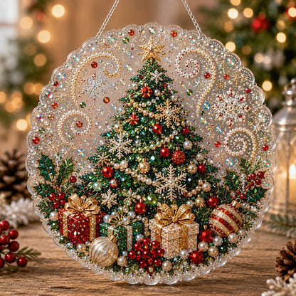 🎄 Kerst-diamantkunst-set met parels voor een acryl wandplaat | Krasbestendig, kleurvast bord met parelkraaltjes | Zelf te maken, handgemaakte kerstversiering 🎅💎