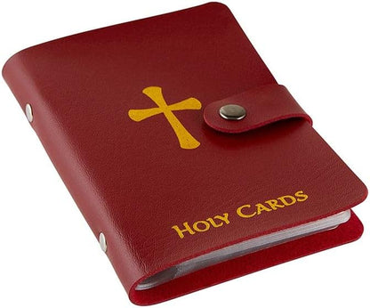 ✝️ Katholieke gebedskaartjeshouder van echt leer – Gebedskaartjeshouder voor in de zak met drukknoopsluiting