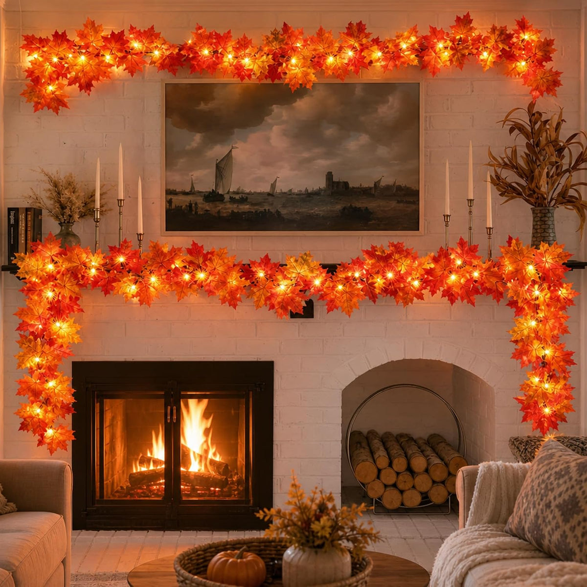 🍂 Sfeervolle Esdoornbladslinger met Warmwit Licht – Een Knusse Herfstdecoratie voor Elk Hoekje!🍁