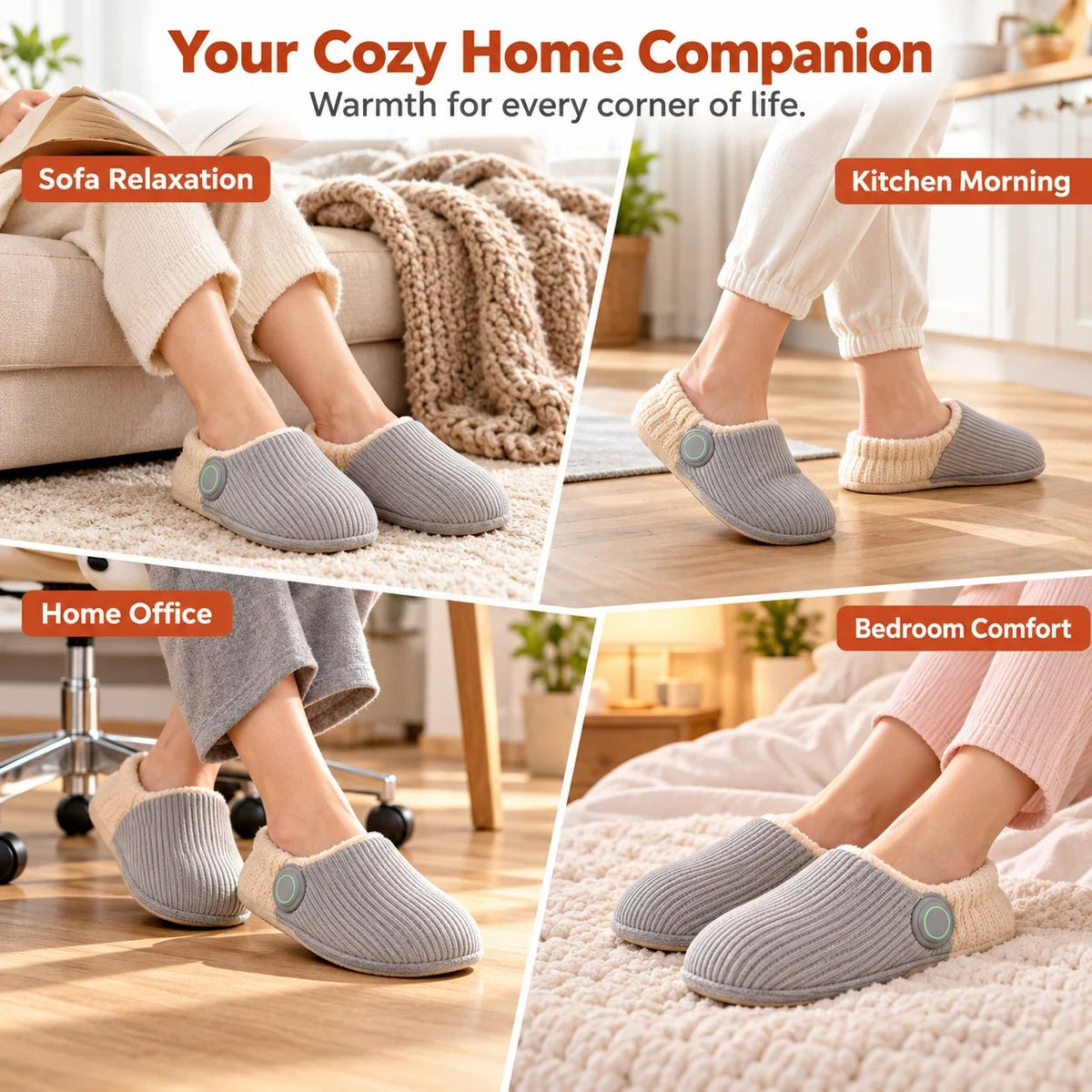 👣 Slimme Verwarmde Pantoffels – Overal Warmte in Huis