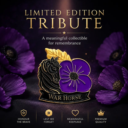 🐴 Broche ter herdenking van de 111e verjaardag met paard en paarse klaproos | Een betekenisvol herdenkingsaandenken met antiek-geïnspireerde details voor veteranen, paardenliefhebbers en geschiedenisliefhebbers 💜