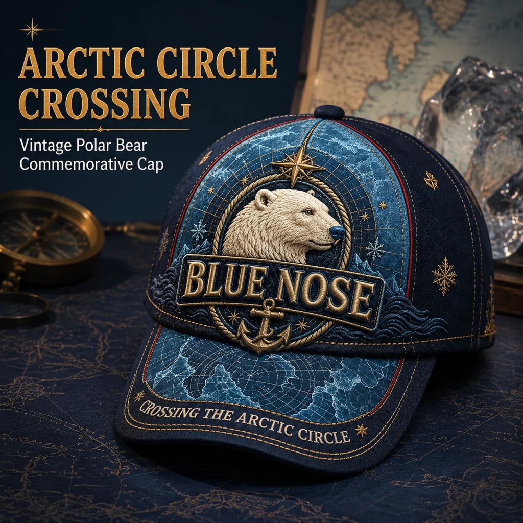 🐻‍❄️🏔️ Vintage “Blue Nose” Poolbeer – Herdenkingspet voor de oversteek van de poolcirkel 🧢