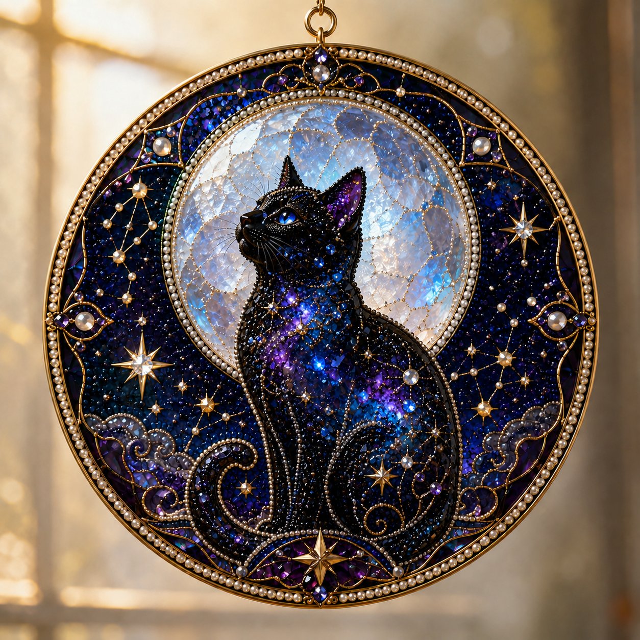 🌙 DIY-set voor een hemelse zwarte kat als raamversiering | 3D-zonnevanger met parelkraaltjes 🔮✨