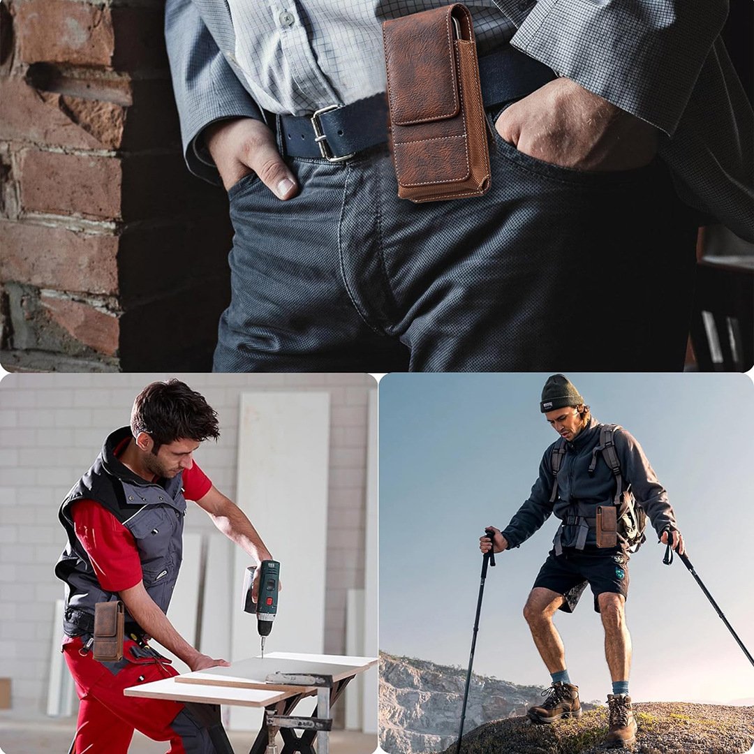 ⚡Grote korting | Heupriem-telefoonhoesje 📱 Leren holster met meerdere vakken en kaarthouder