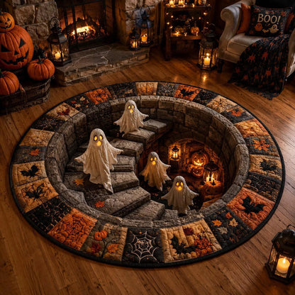🔥 Rond vloerkleed met 3D-spooktrap – Griezelige Halloween-optische illusie 👻