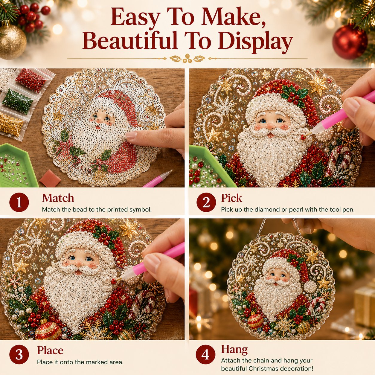 🎄 Kerst-diamantkunst-set met parels voor een acryl wandplaat | Krasbestendig, kleurvast bord met parelkraaltjes | Zelf te maken, handgemaakte kerstversiering 🎅💎